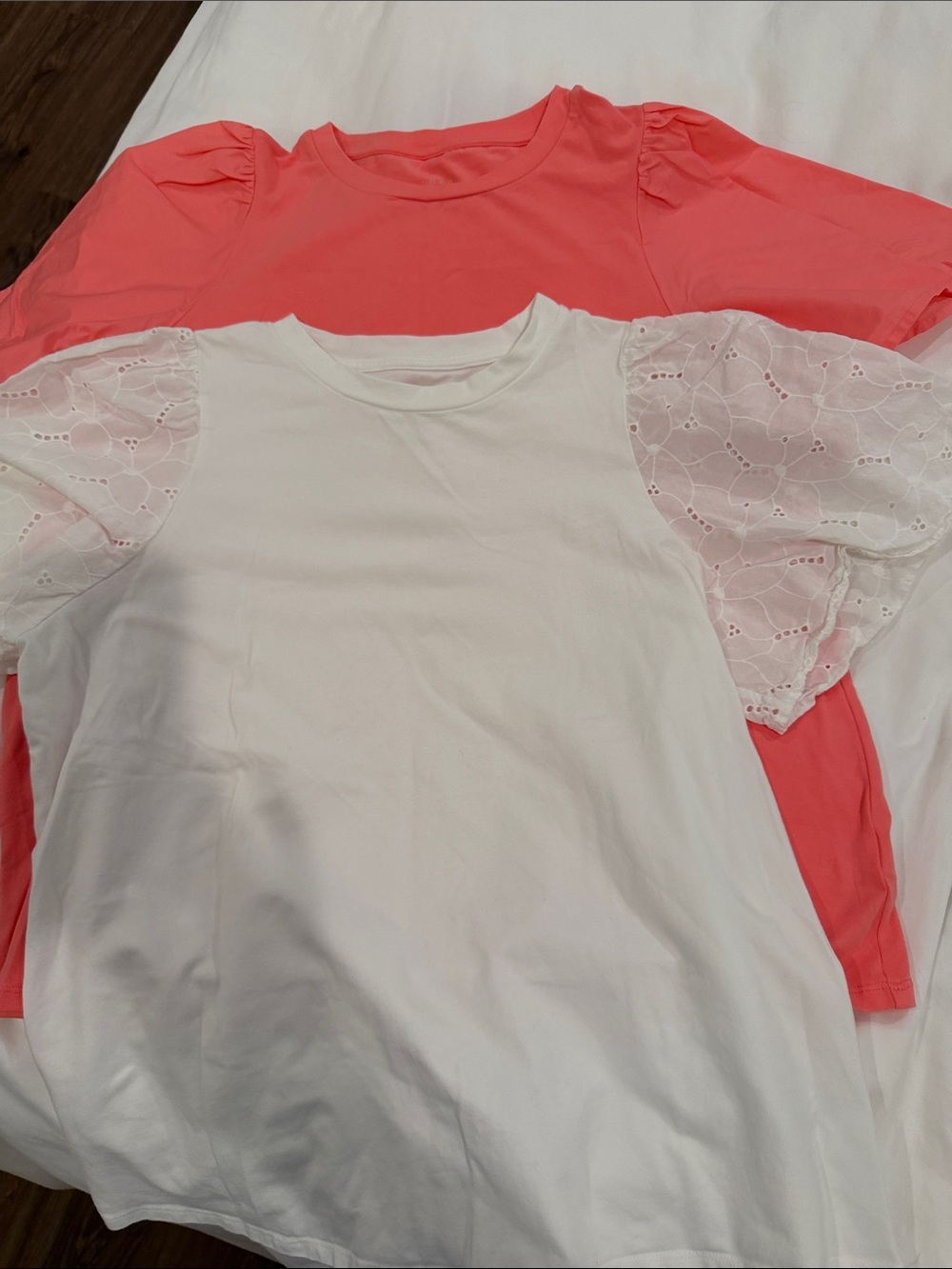 a new day Coral Puff-Sleeve Tee and White Eyelet-Sleeve Tee
